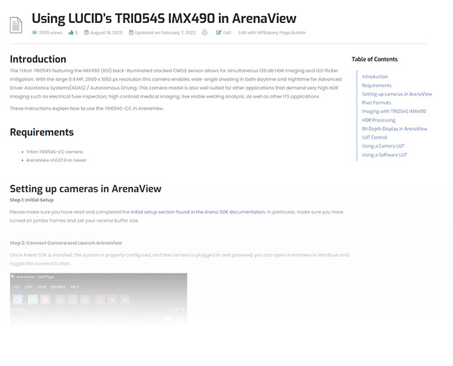 在ArenaView中使用LUCID的TRI054S IMX490