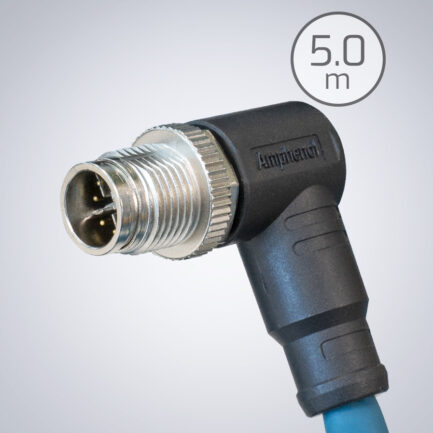 M12 转 RJ45 IP67 Cat6a 电缆【直角（向下）】– 5米（Amphenol）